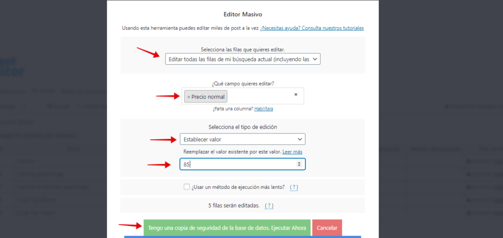 woocommerce modificar el precio de varios productos a la vez