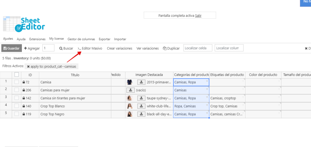 woocommerce editor masivo de productos